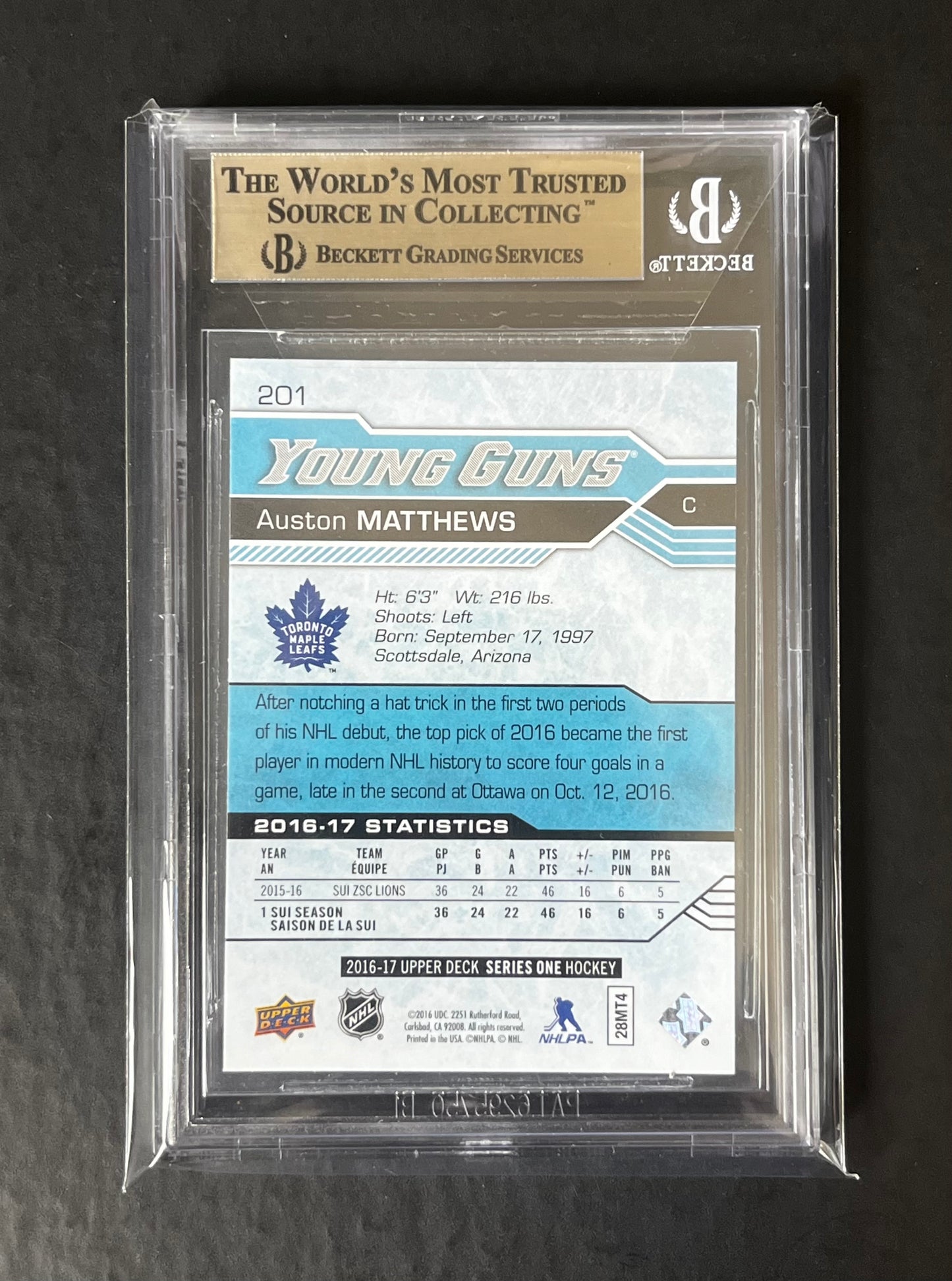 Auston Matthews Young Guns Graded Rookie BGS 9.5