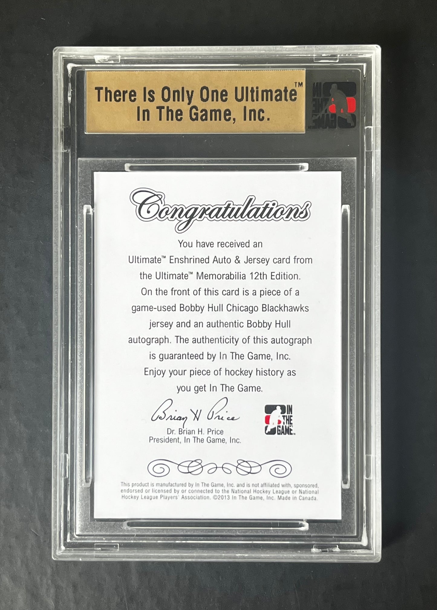 2012 In The Game Ultimate Enshrined Auto & Jersey Bobby Hull Auto Silver