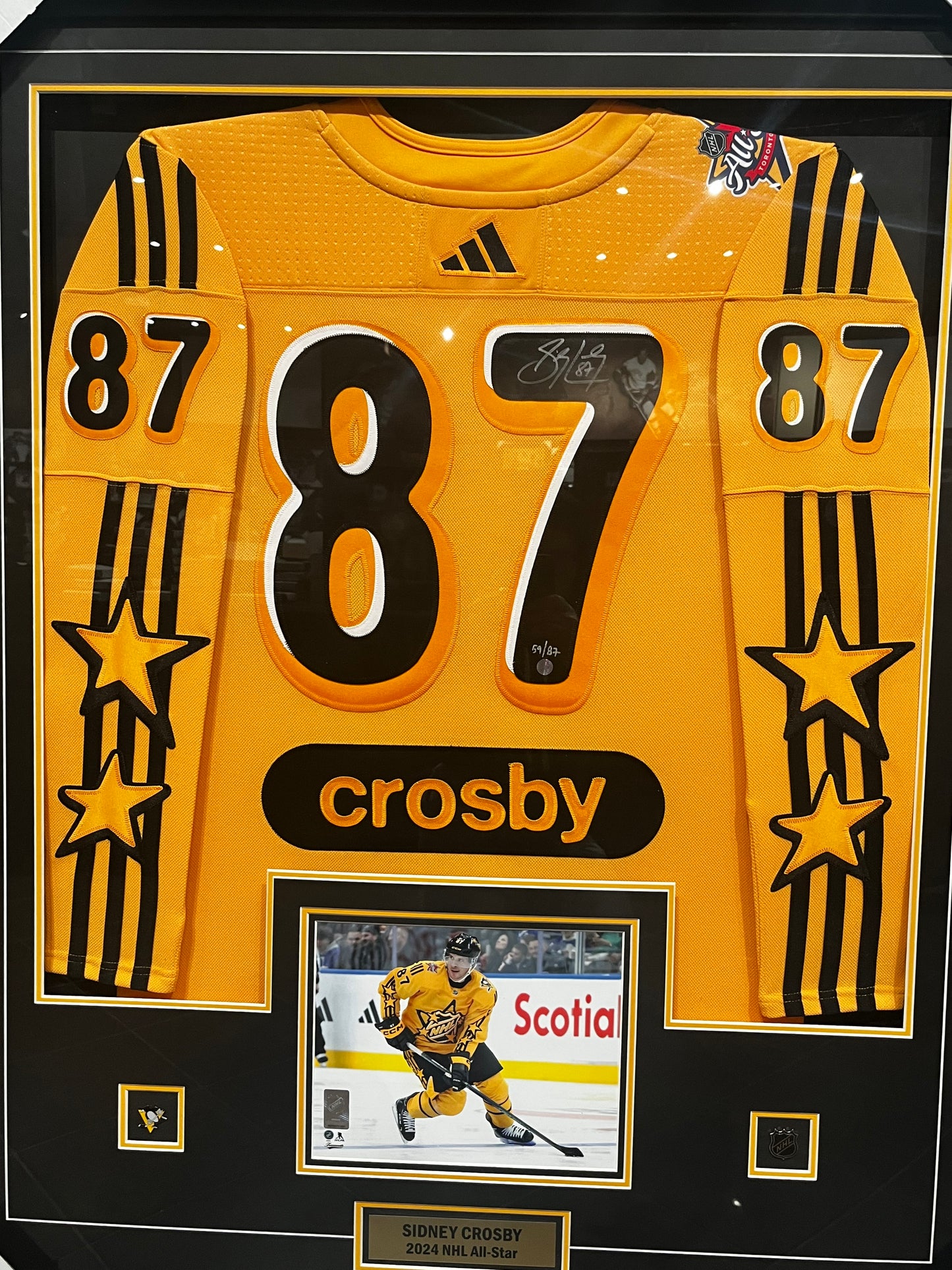 Sidney Crosby Signed Jersey Framed Yellow 2024 NHL All Star Adidas (Limited Edition of 87)