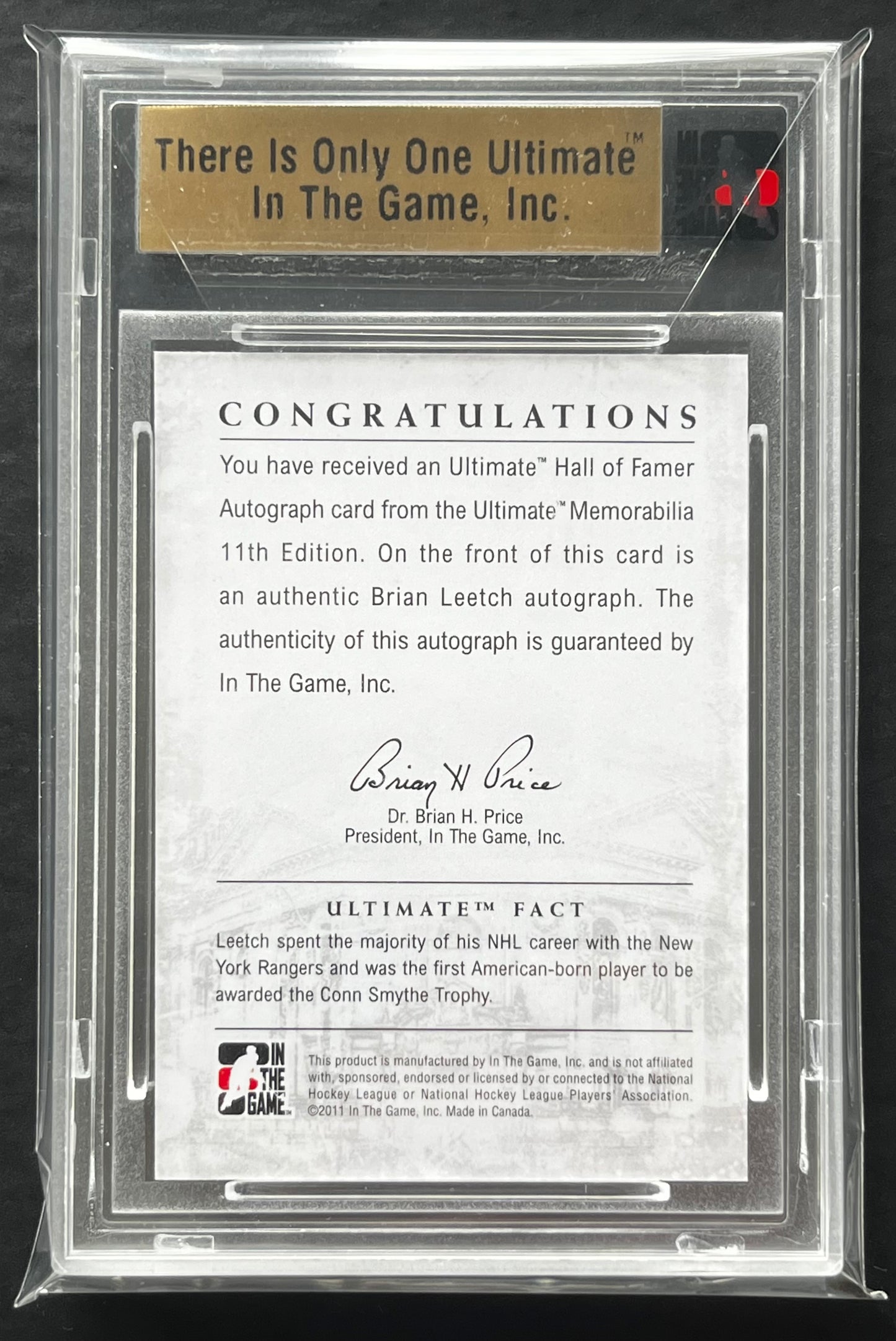2011 IN THE GAME ULTIMATE BRIAN LEETCH HALL OF FAME AUTO GOLD 1/1