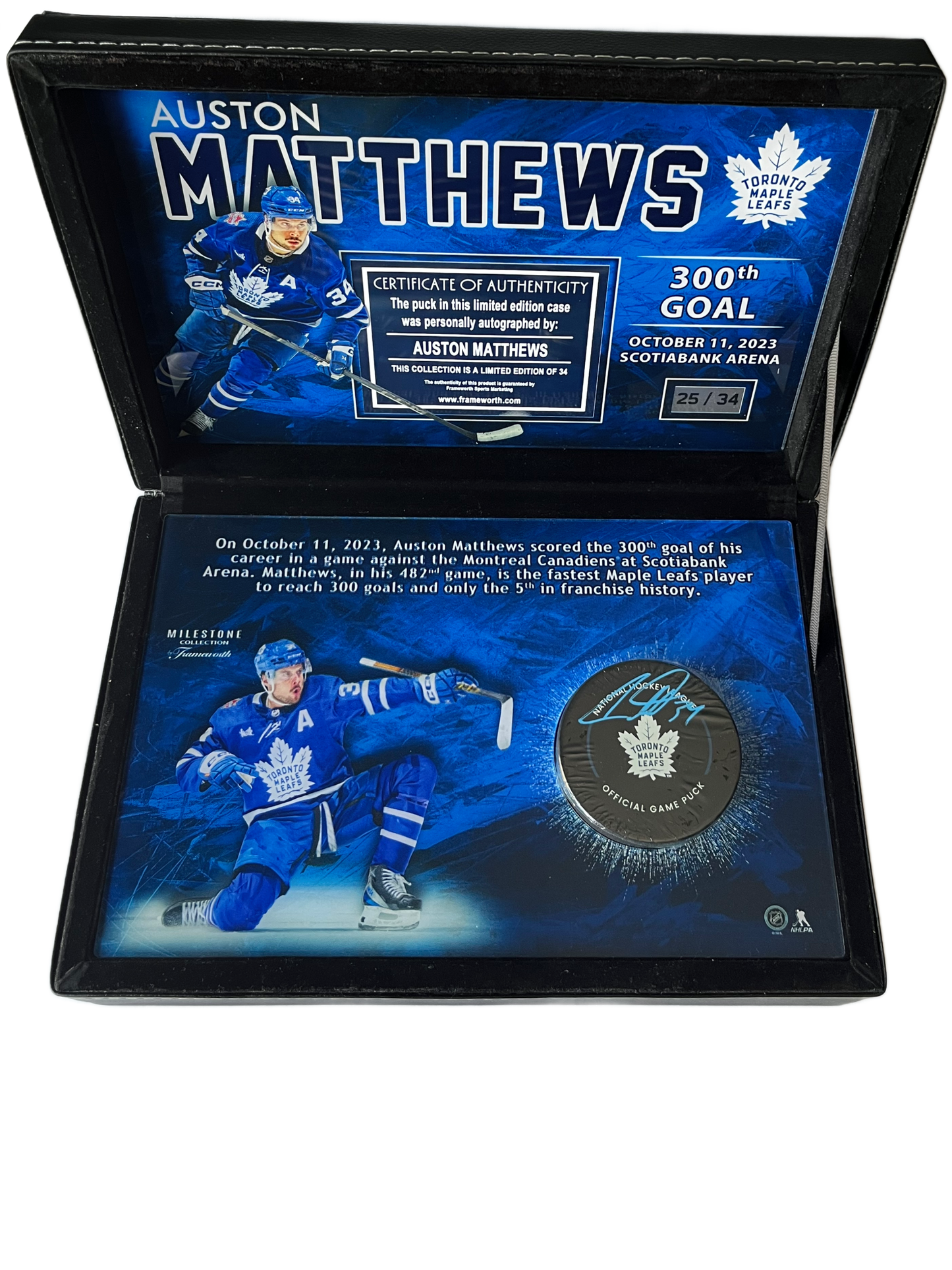 Auston Matthews Autographed Official Game Puck In Deluxe Case 300th Goal