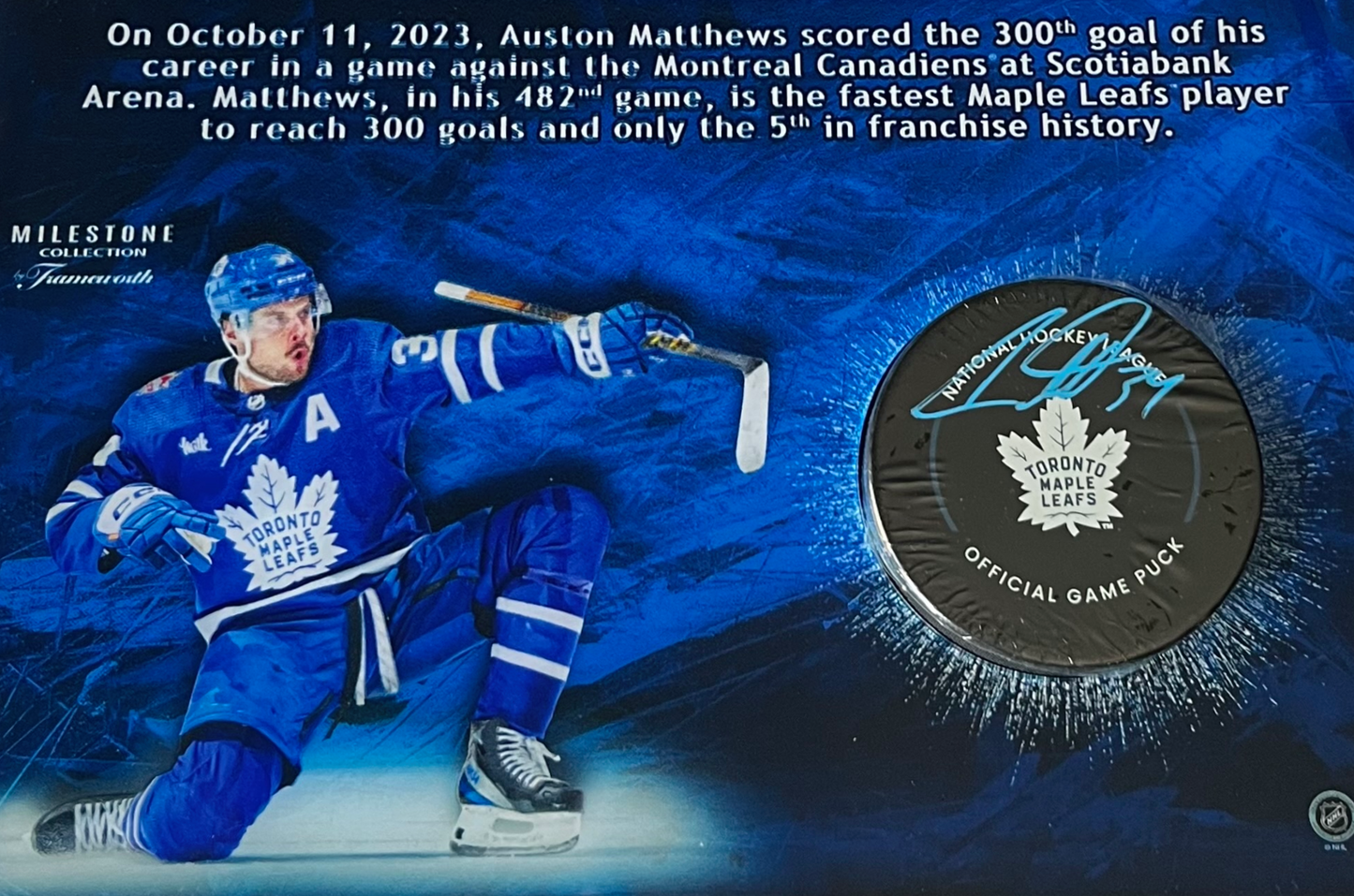 Auston Matthews Autographed Official Game Puck In Deluxe Case 300th Goal