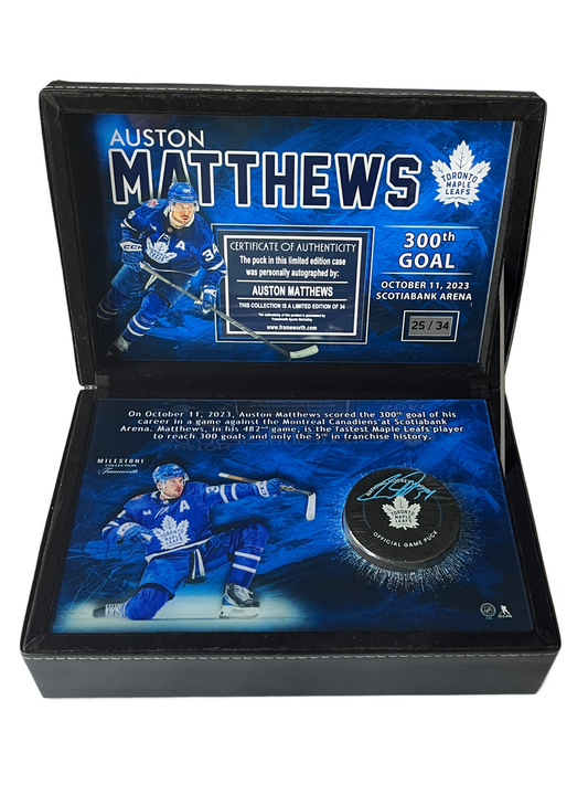 Auston Matthews Autographed Official Game Puck In Deluxe Case 300th Goal