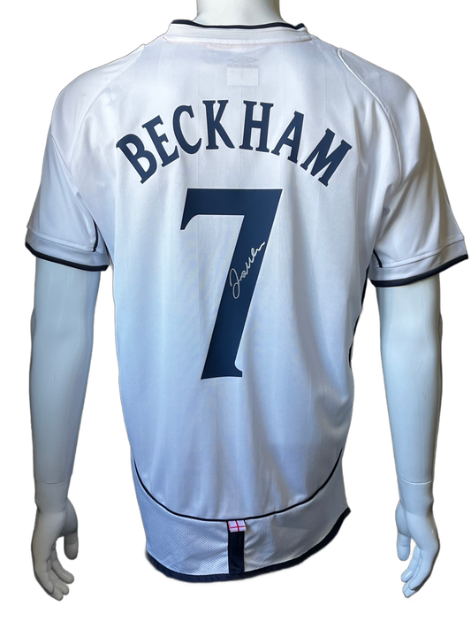 David Beckham Signed England 2002 Soccer Home Jersey Icons