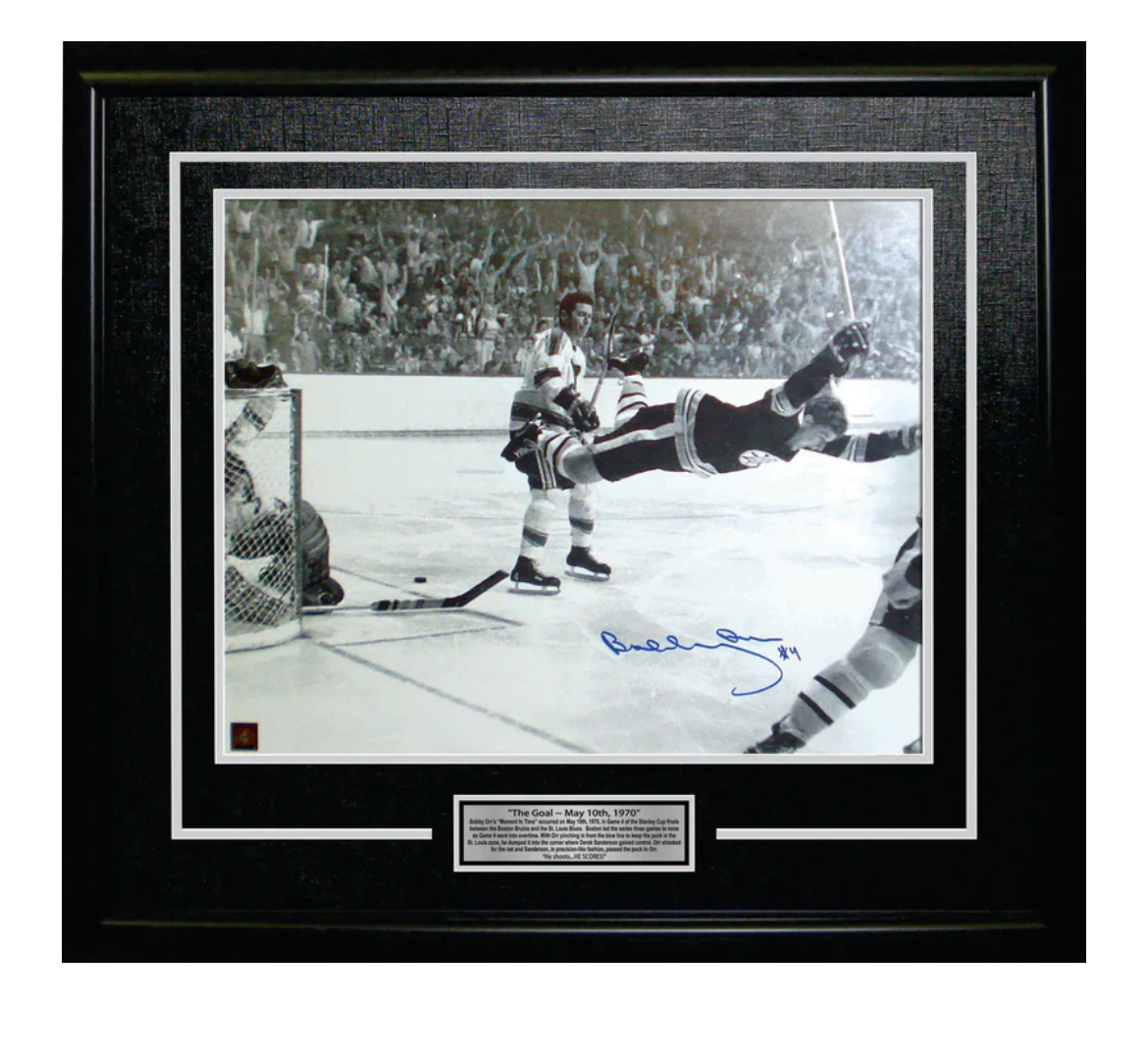 Bobby Orr Signed Framed Black & White Photo "The Goal"