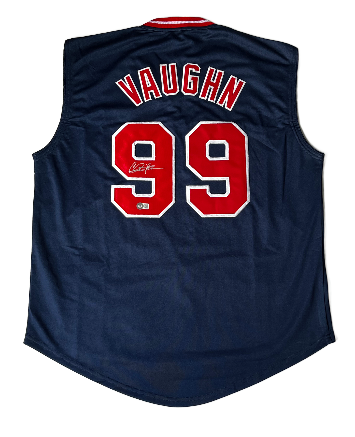 Charlie Sheen Autographed Ricky Vaughn "Wild Thing" Custom Sleeveless Indians Blue Jersey