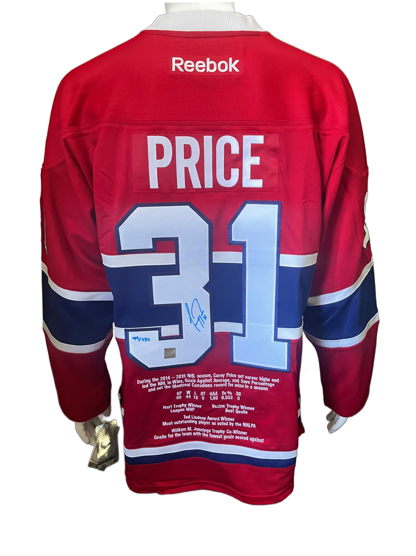 Carey Price Autographed & Embroidered Red Montreal Canadiens Jersey
