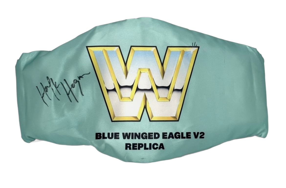 Hulk Hogan Signed Blue Winged V2 Wresting Belt With Signed Cover