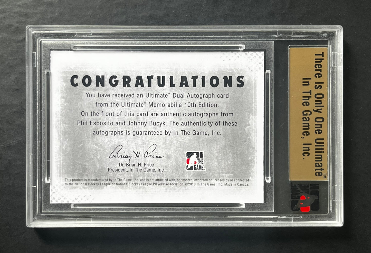 2010 In the Game Ultimate Edition Phil Esposito / Johnny Bucyk Dual Auto