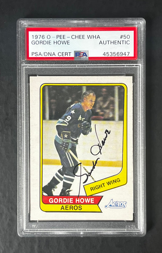 1976 O PEE CHEE WHA #50 Gordie Howe In Person Auto PSA