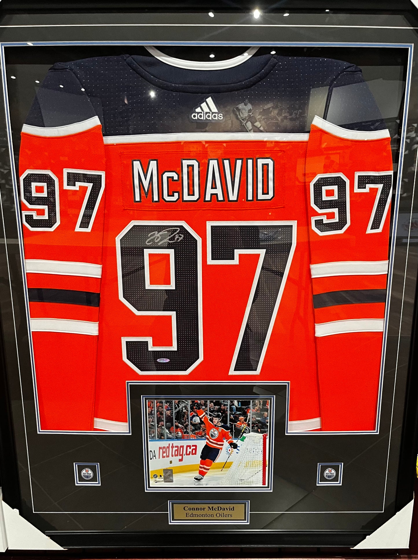 Connor McDavid Signed Framed Jersey Oilers Adidas Orange Upper Deck