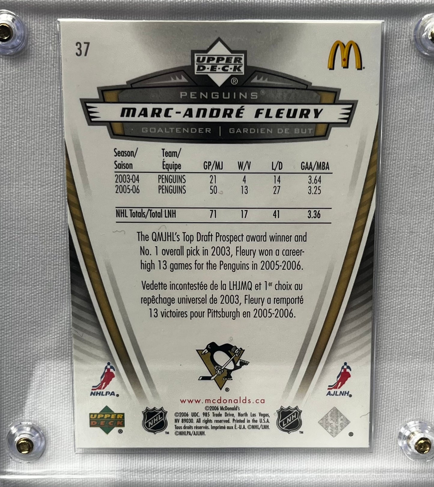 Marc-Andre Fleury Signed Pittsburgh Penguins Puck