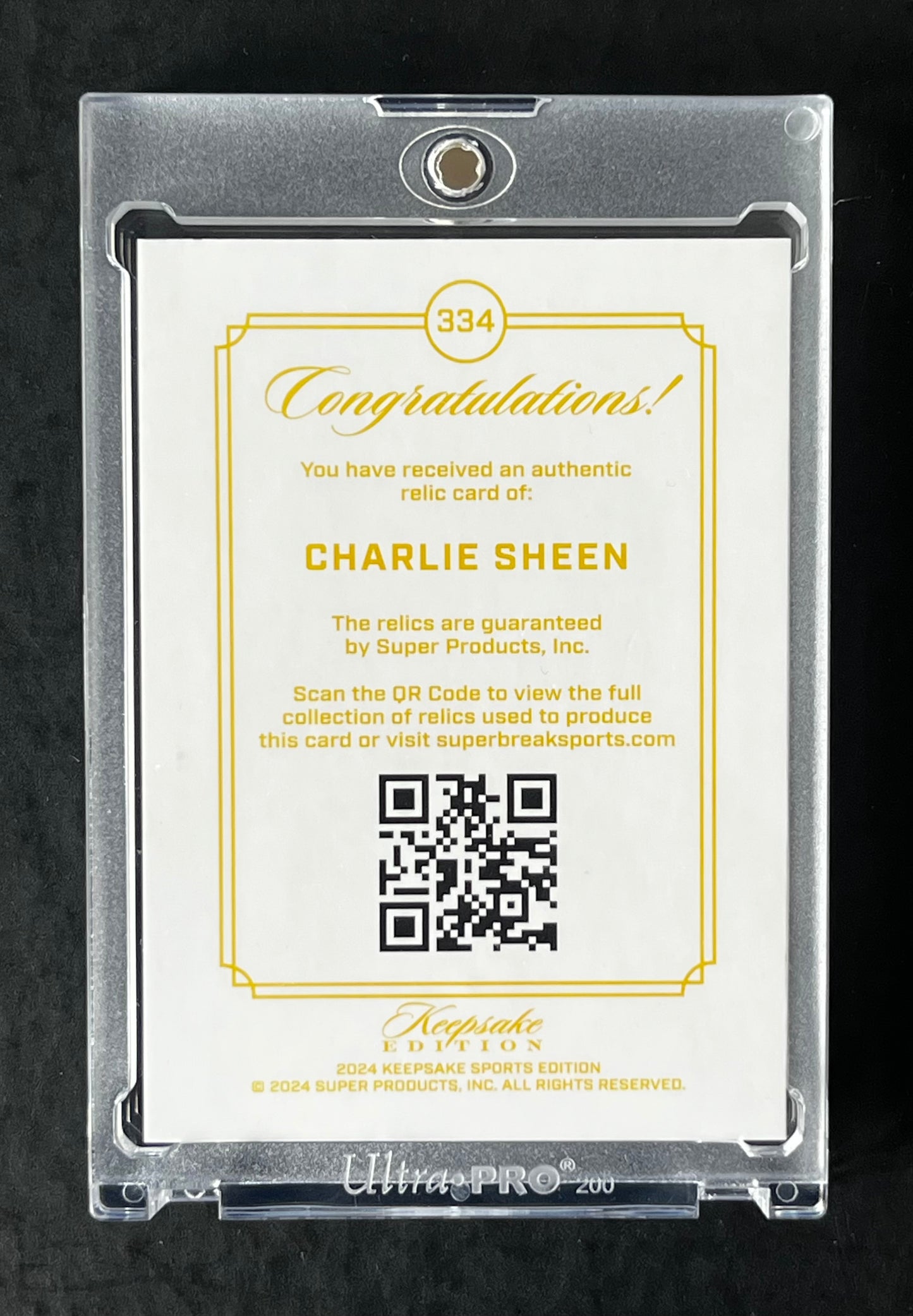 Charlie Sheen 2024 Keepsake Sports Edition #334 Gem Relic Patch Major League/99