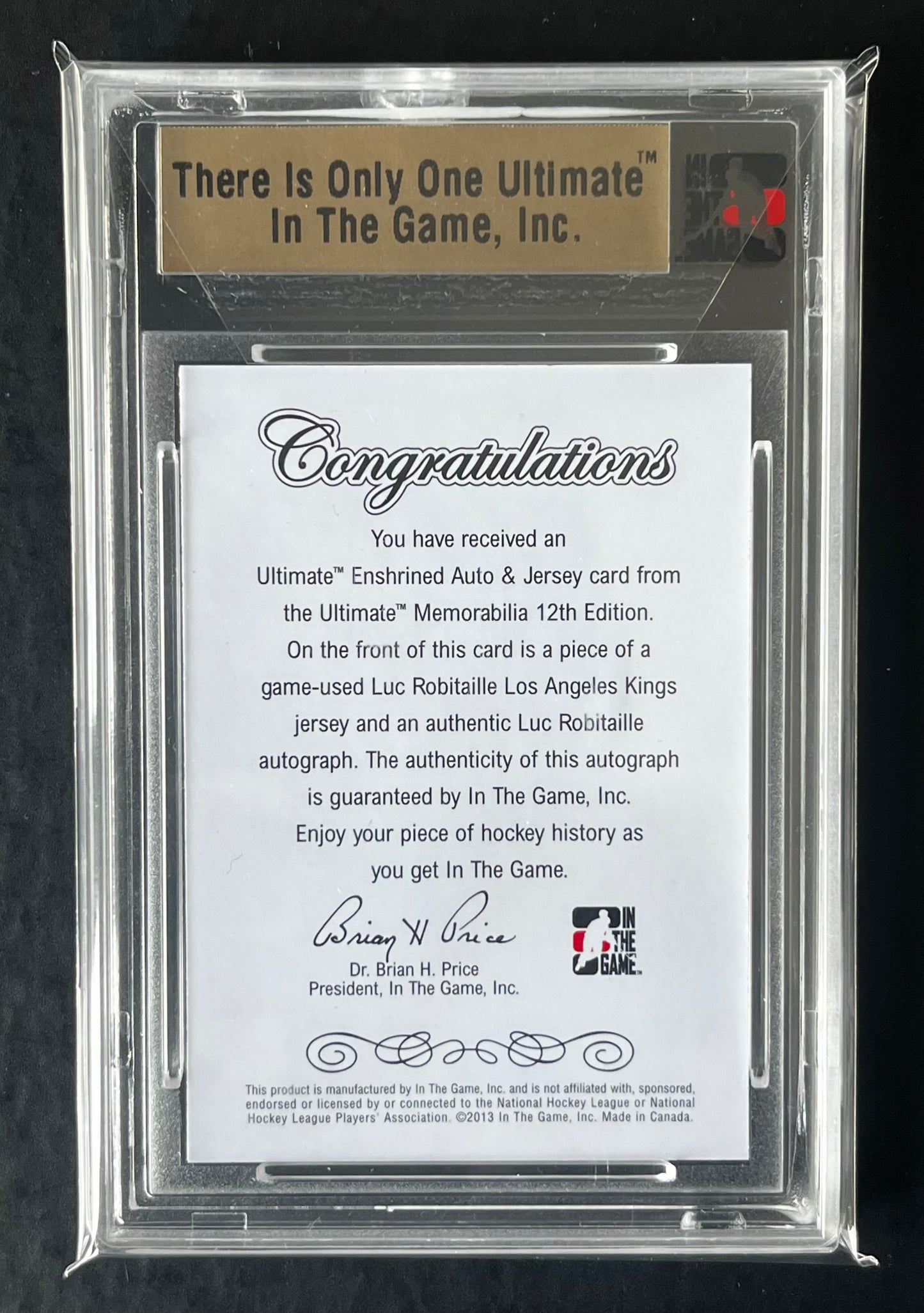 Luc Robitaille 2012-13 ITG Ultimate Memo. Enrished Jersey Auto Silver #16/19