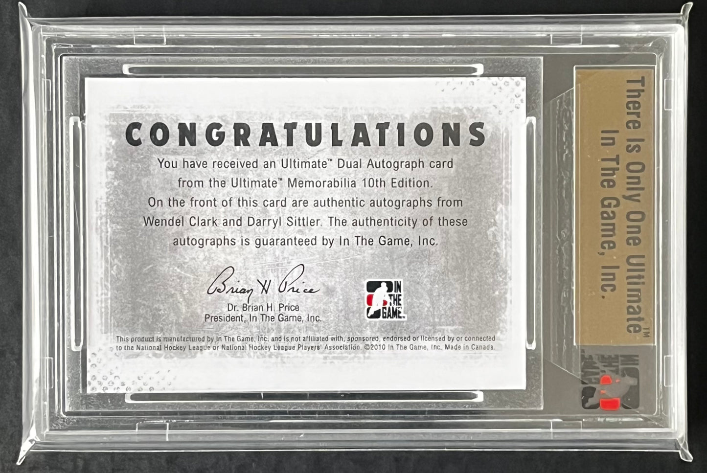Clark/Sittler The Game Ultimate Memorabilia Dual Auto/10. Numbered 09/19