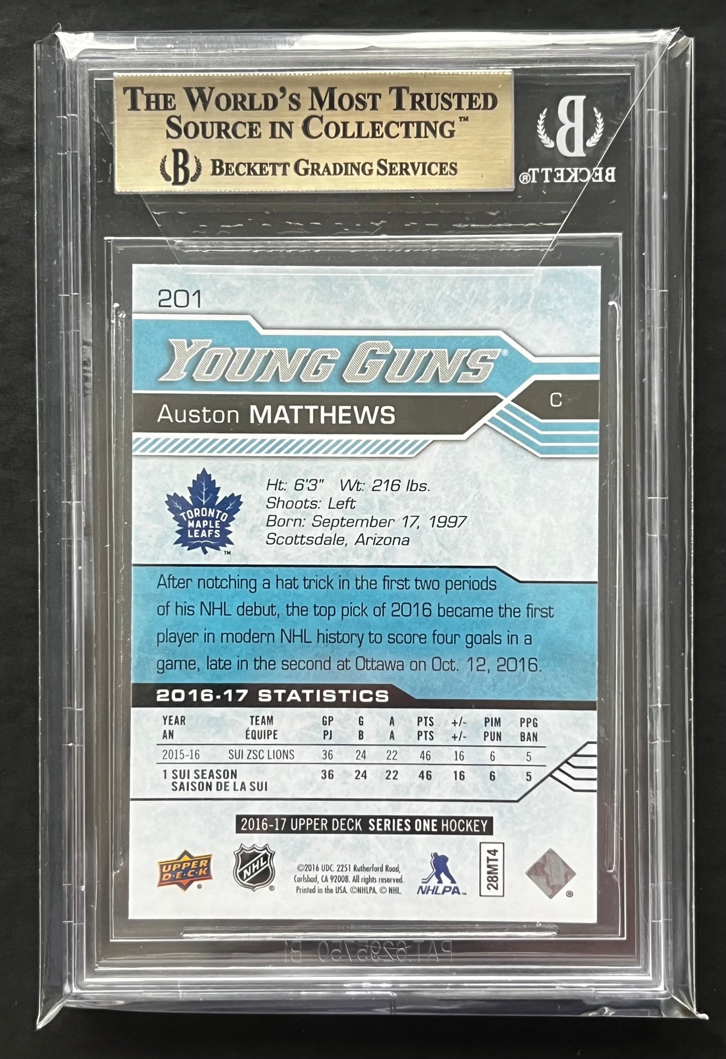 Auston Matthews Young Guns Graded Rookie BGS 9.5
