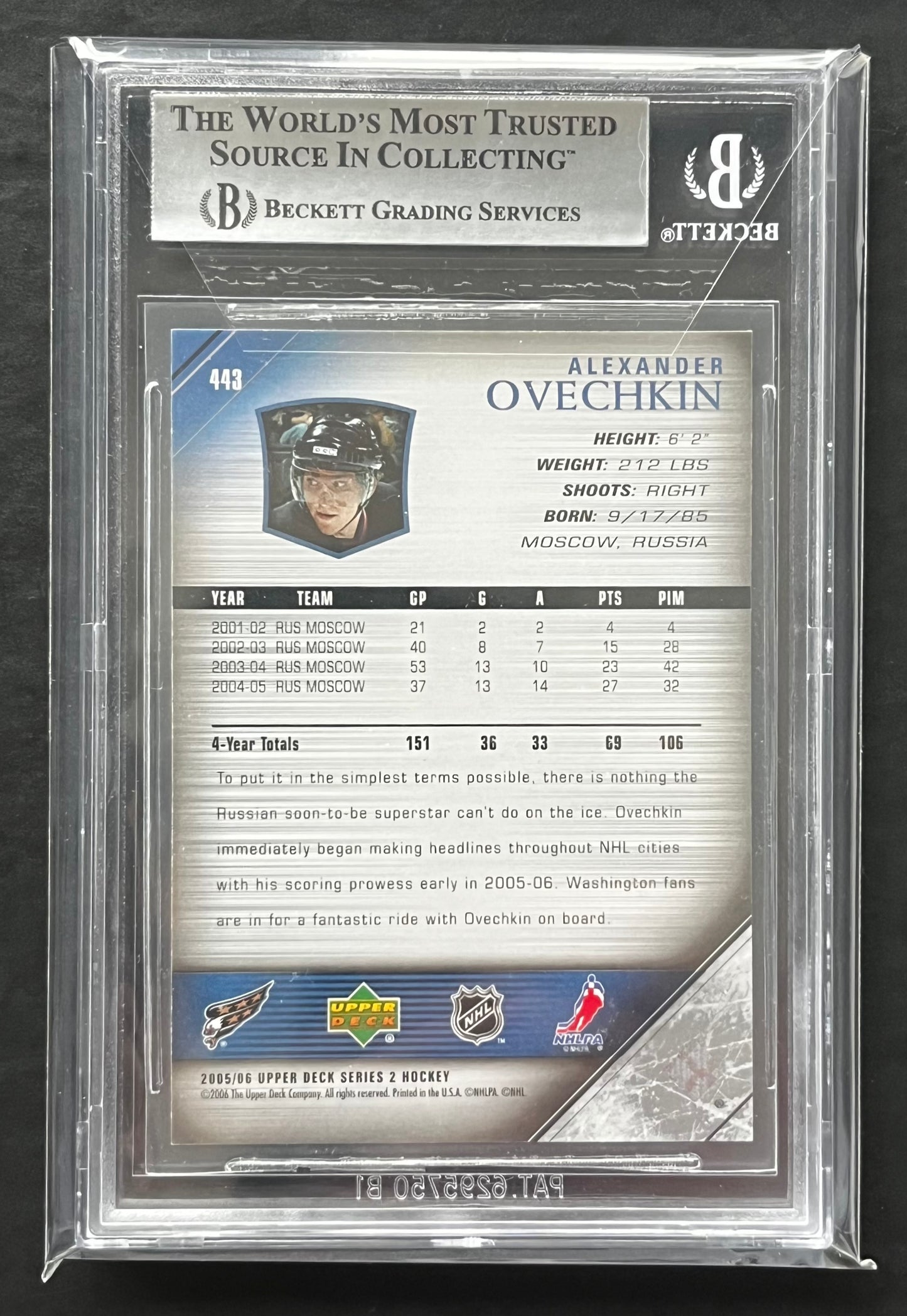 Alexander Ovechkin Graded Young Guns Rookie #443 BGS 9