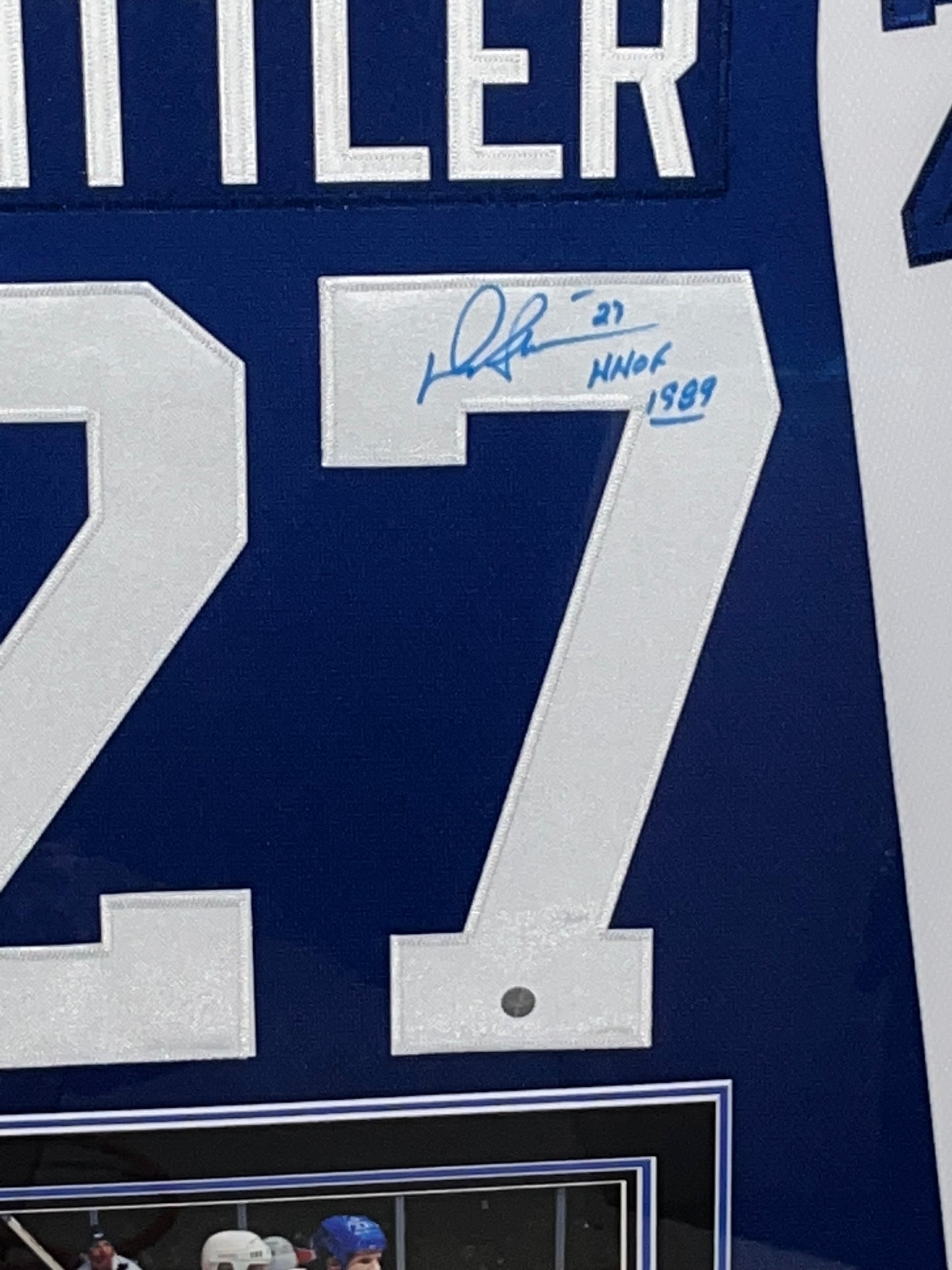 Darryl Sittler Signed Framed Jersey Maple Leafs Replica Fanatics Blue Inscr "HHOF 1989"