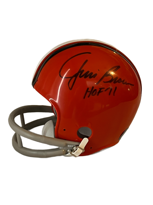 Jim Brown Autographed Riddell Mini Helmet, NFL Cleveland Browns With Display Case