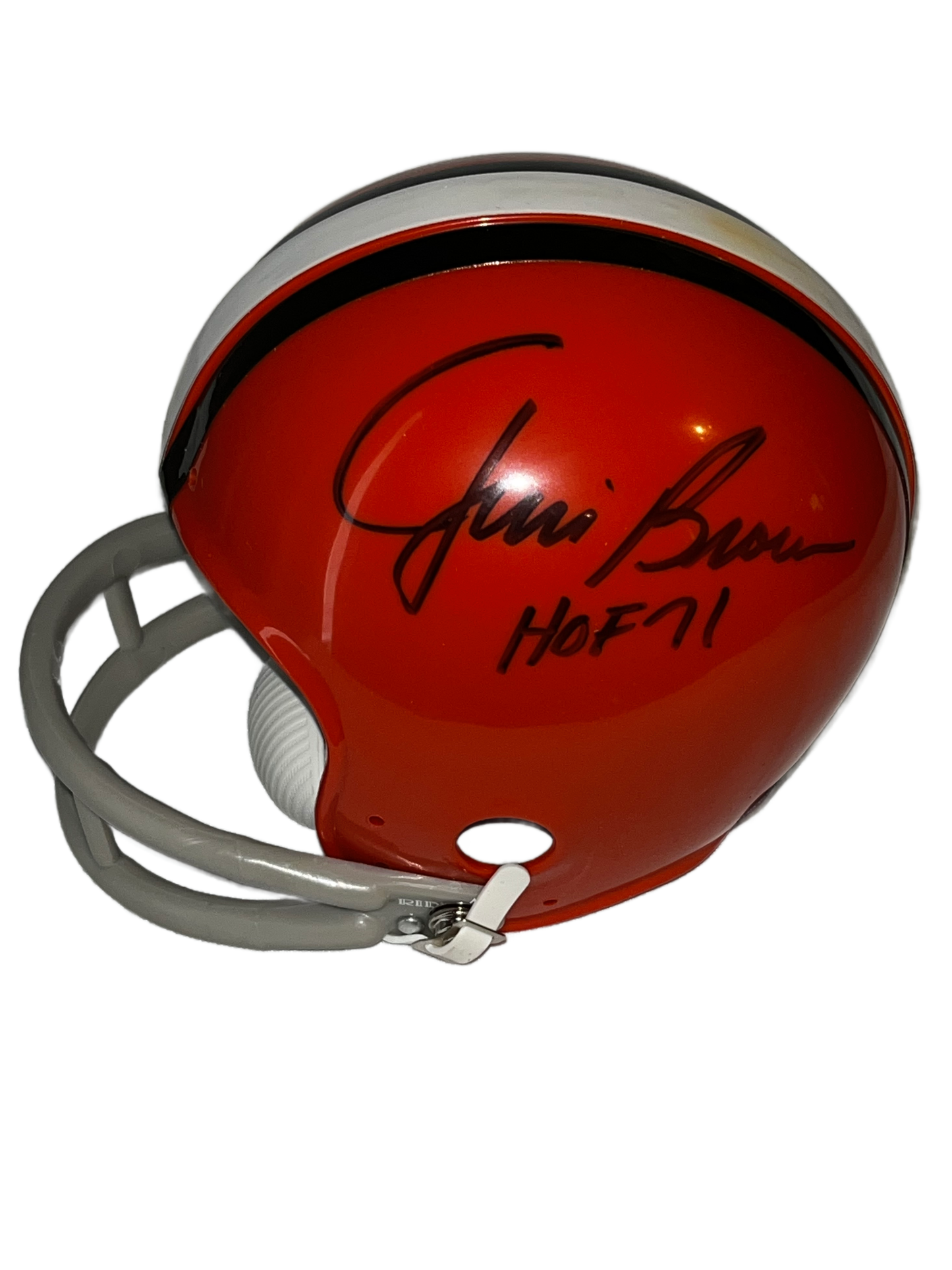 Jim Brown Autographed Riddell Mini Helmet, NFL Cleveland Browns With Display Case