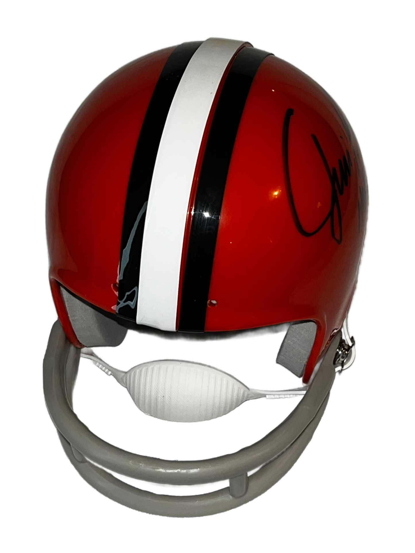 Jim Brown Autographed Riddell Mini Helmet, NFL Cleveland Browns With Display Case