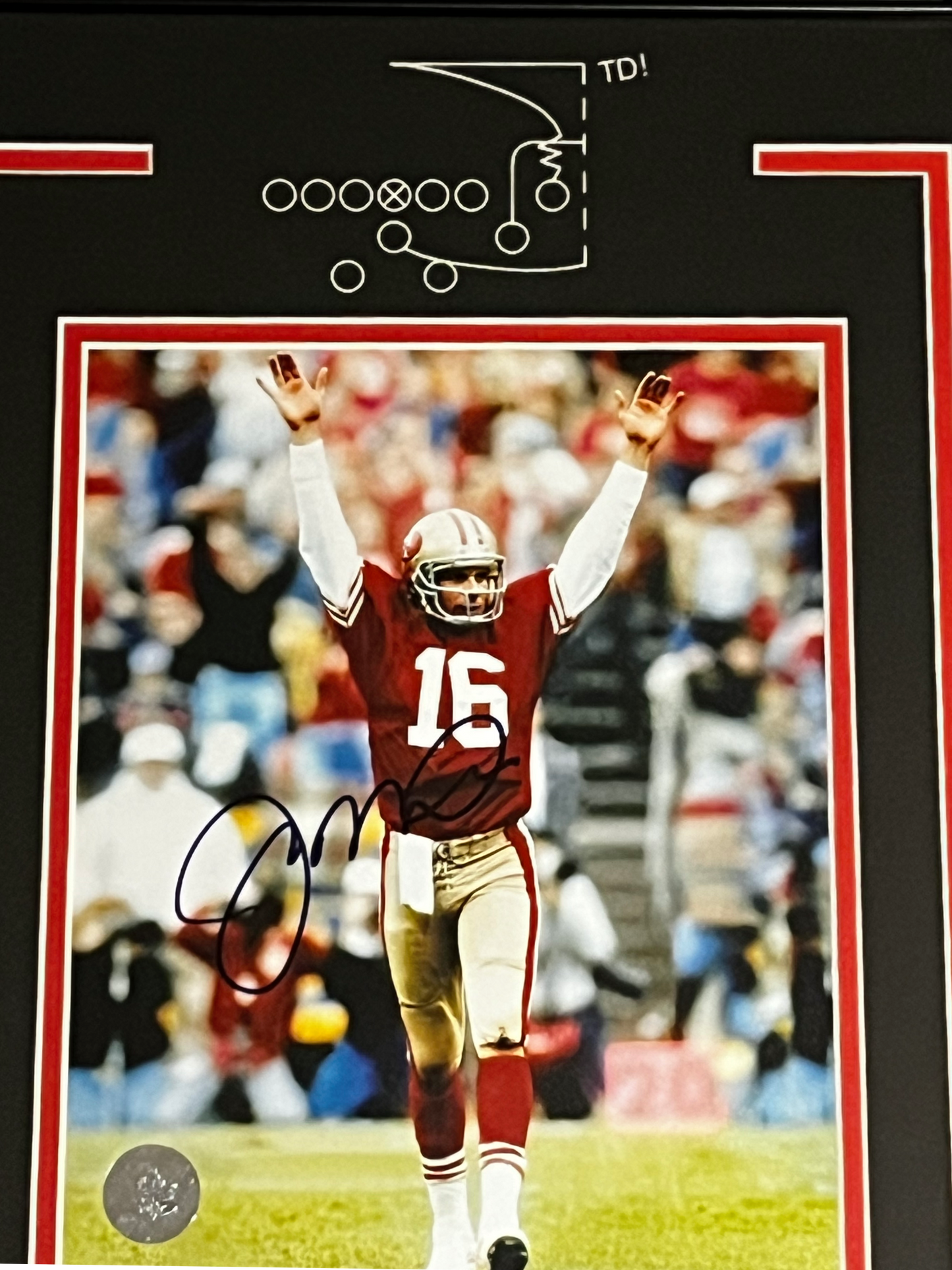 Joe Montana Autographed Framed 8x10 Photo "The Catch"