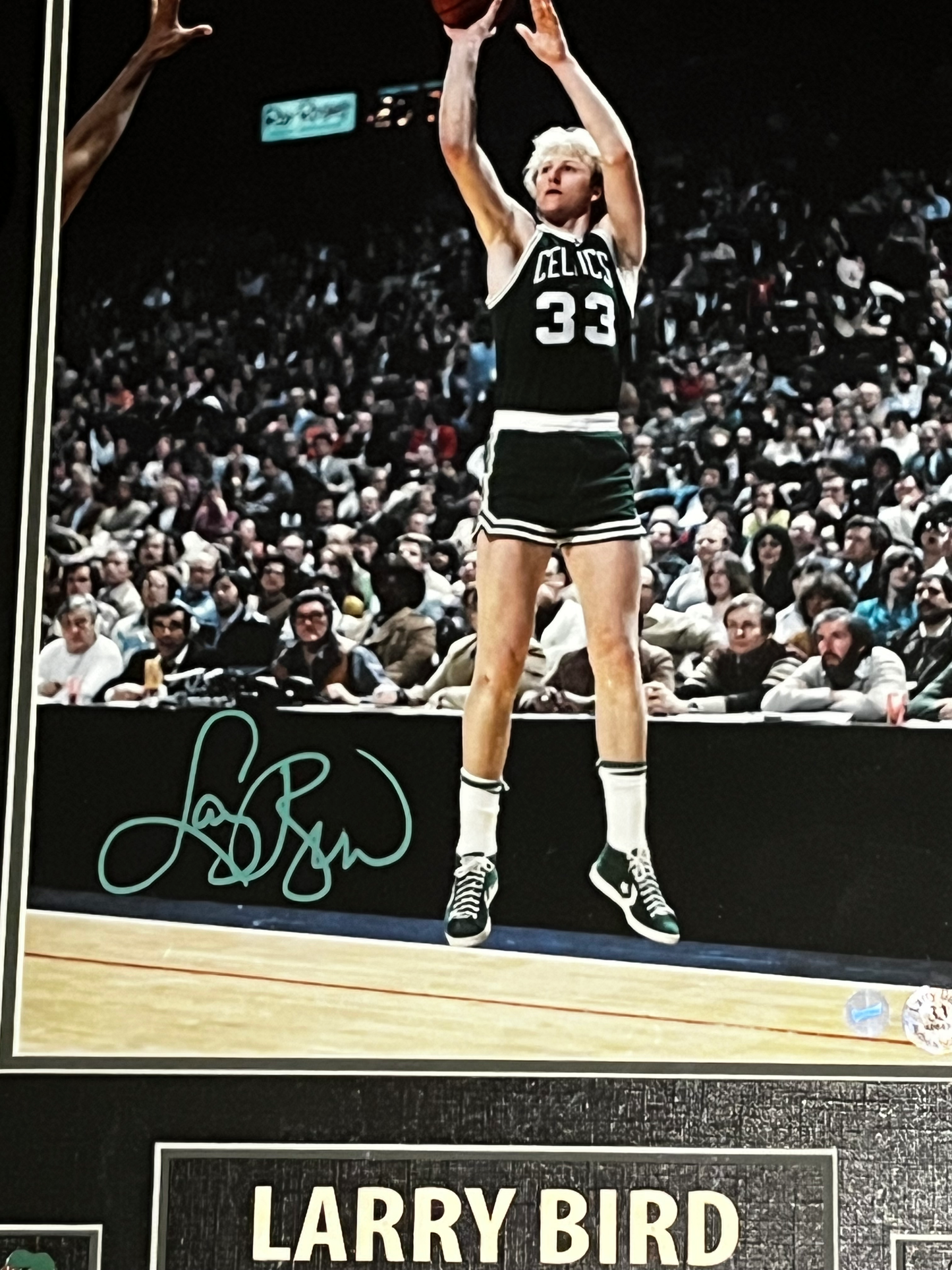 Larry Bird Autographed Boston Celtics Basketball 11x14 Framed Photo