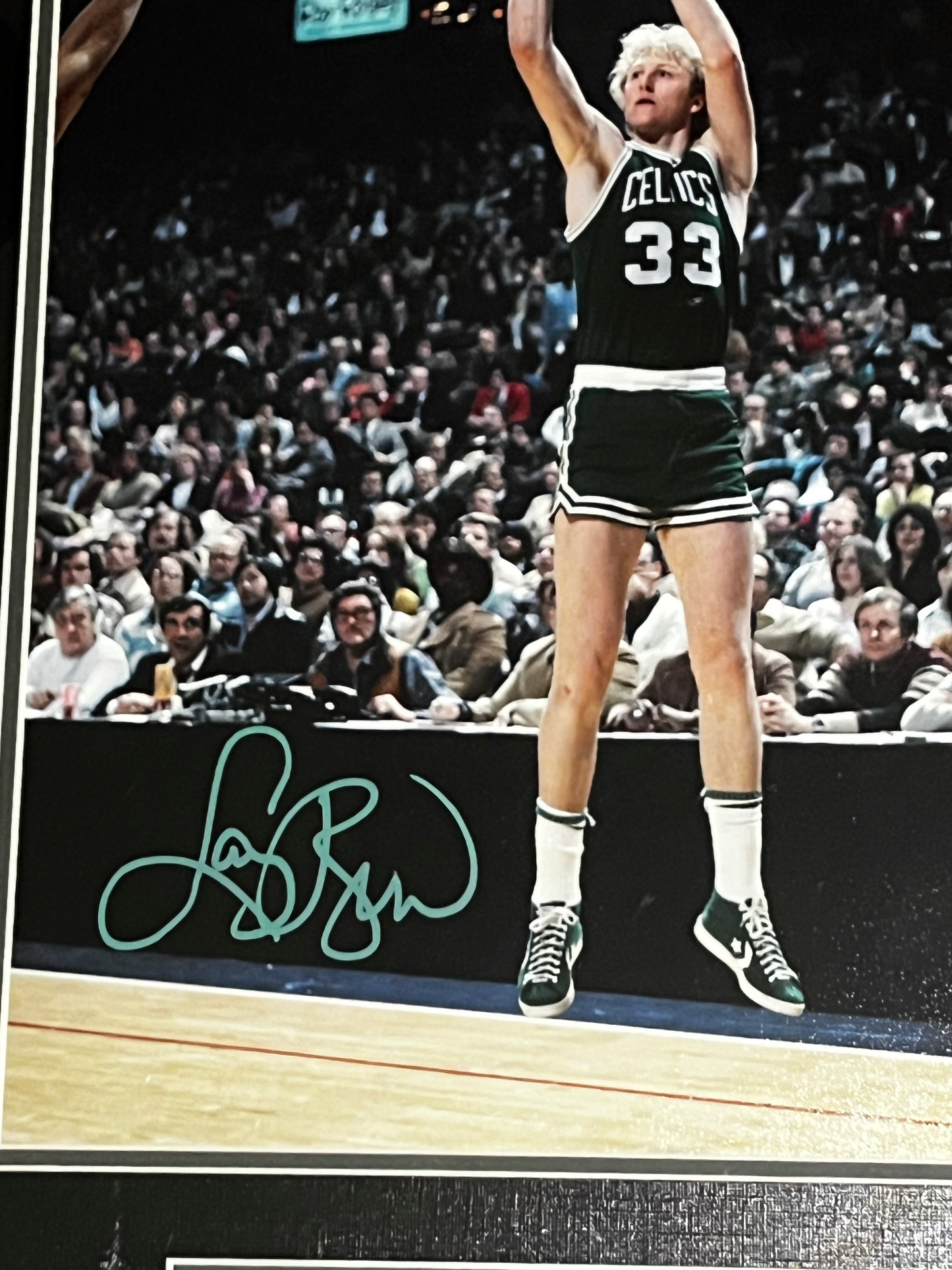 Larry Bird Autographed Boston Celtics Basketball 11x14 Framed Photo
