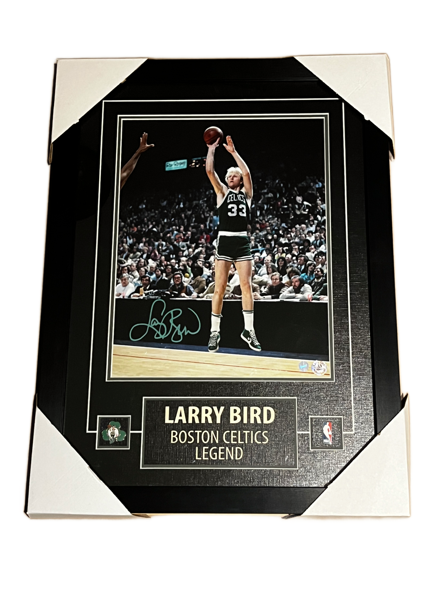 Larry Bird Autographed Boston Celtics Basketball 11x14 Framed Photo