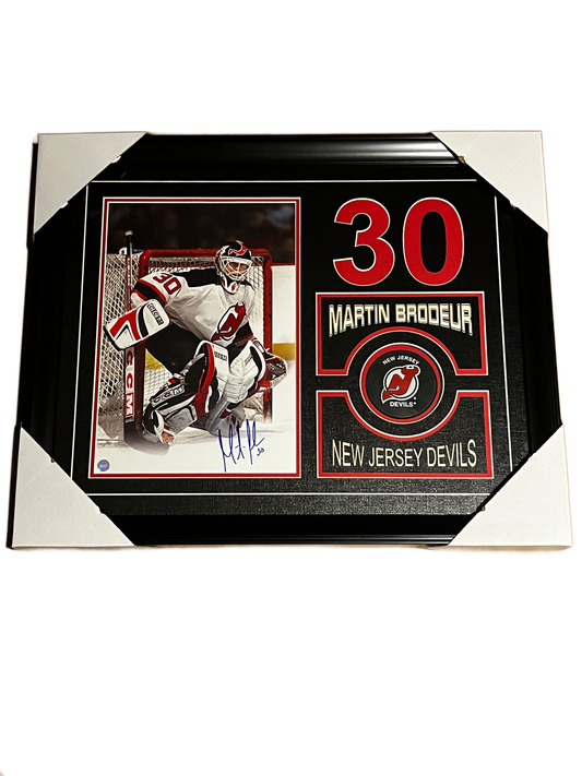 Martin Brodeur Autographed Framed Photo With Puck