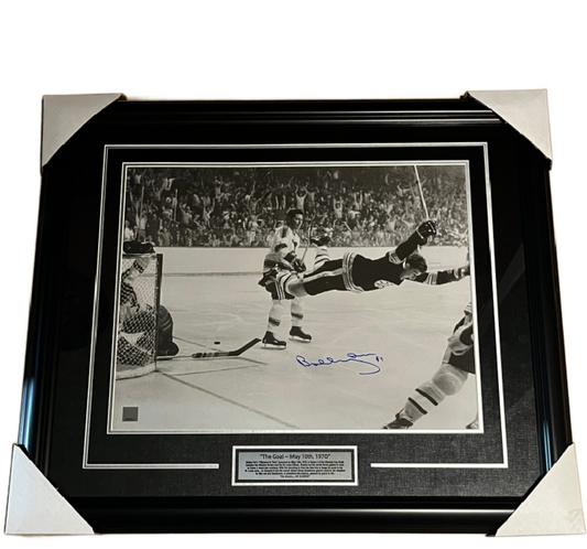 Bobby Orr Signed Framed Black & White Photo "The Goal"