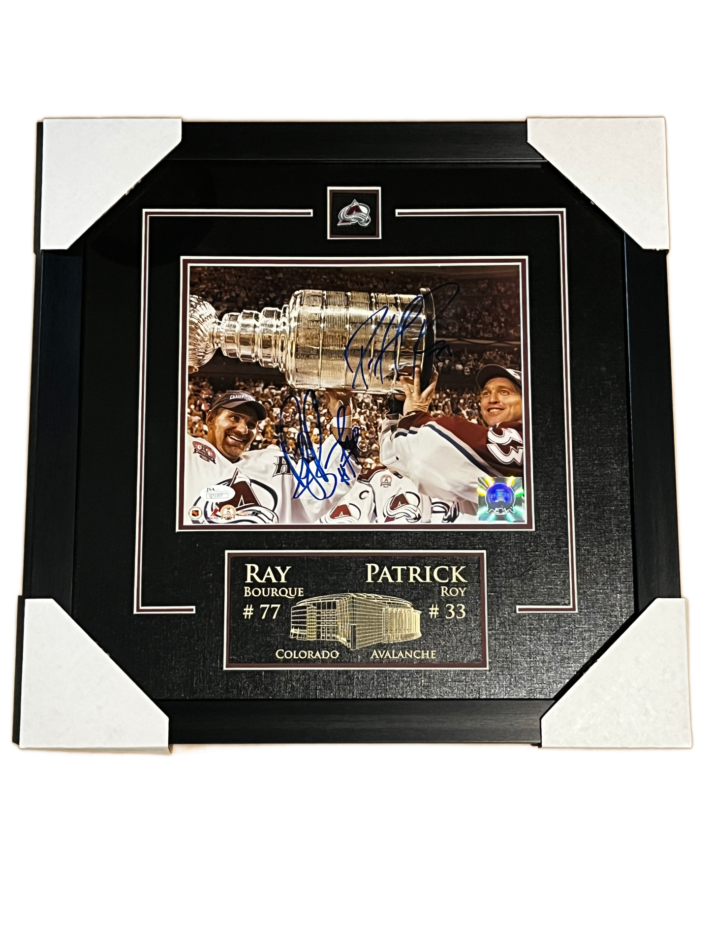 Patrick Roy & Ray Bourque Dual Autographed Framed 8x10