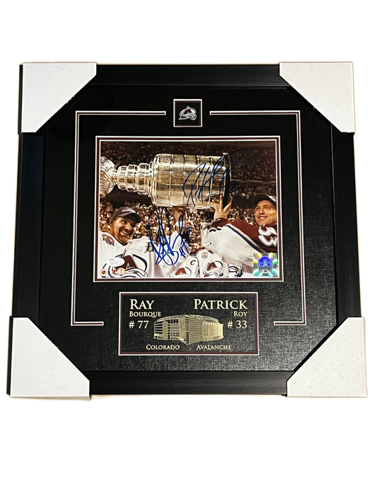 Patrick Roy & Ray Bourque Dual Autographed Framed 8x10
