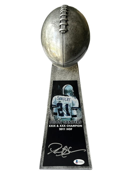 Deion Sanders Dallas Cowboys Autographed 15" Replica Super Bowl Trophy