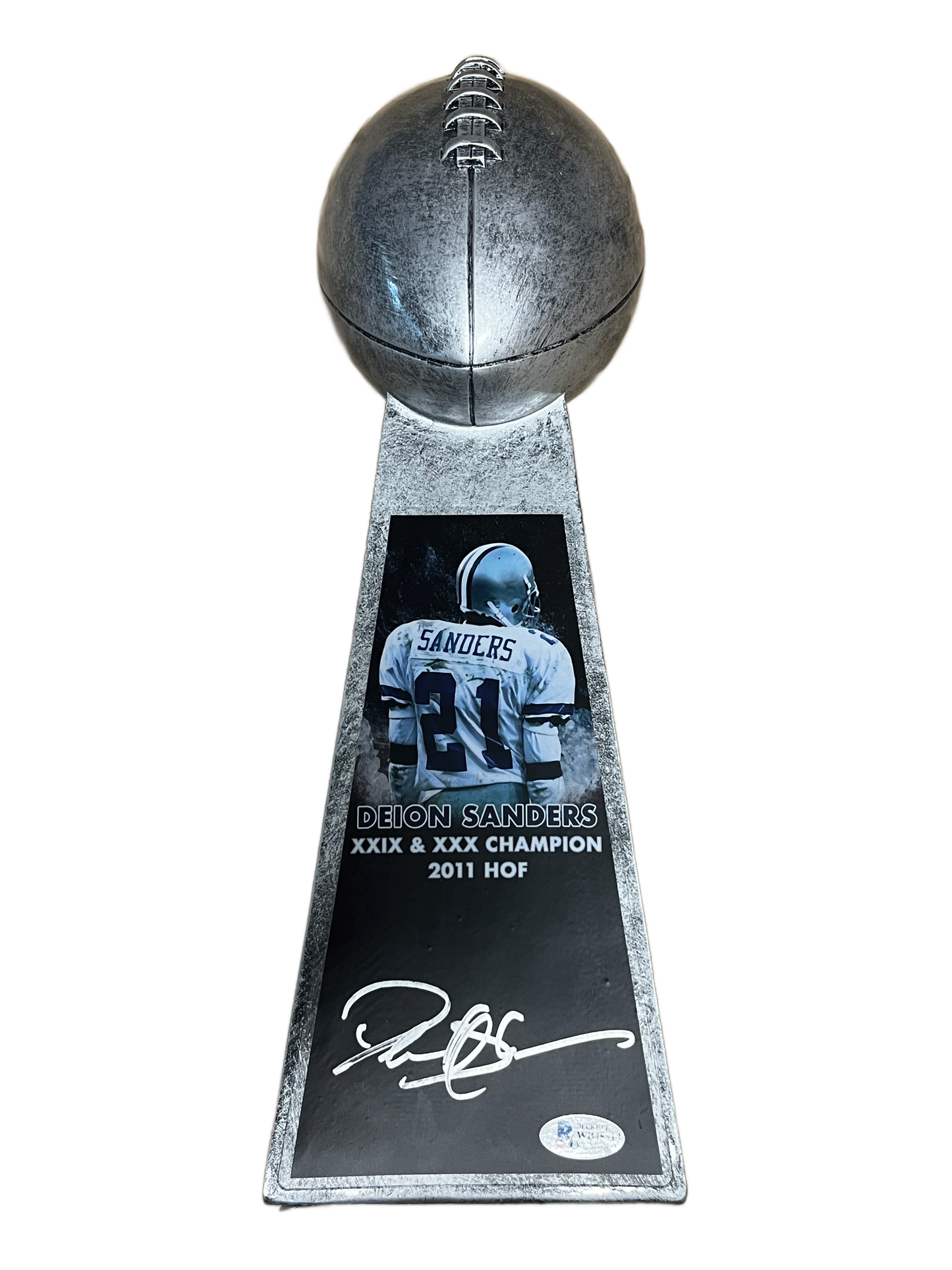 Deion Sanders Dallas Cowboys Autographed 15" Replica Super Bowl Trophy