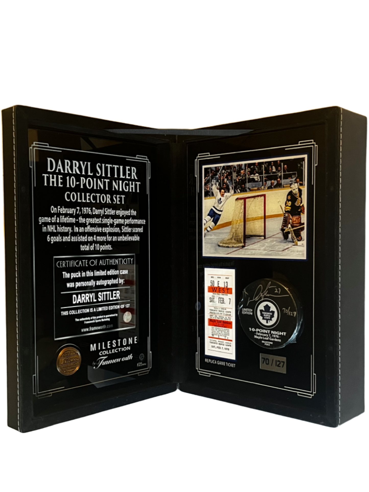 Darryl Sittler Toronto Maple Leafs Autographed Puck In Deluxe Display Case